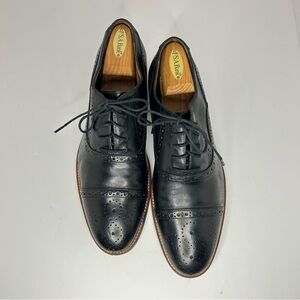 Johnston Murphy Conard Black Leather Cap Toe Oxford Brogue Mens 11M Calf Leather